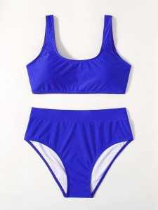 Solid High Waisted Bikini Swimsuit