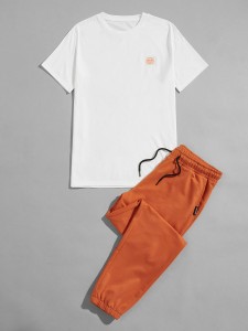 Men Patched Tee With Drawstring Pants