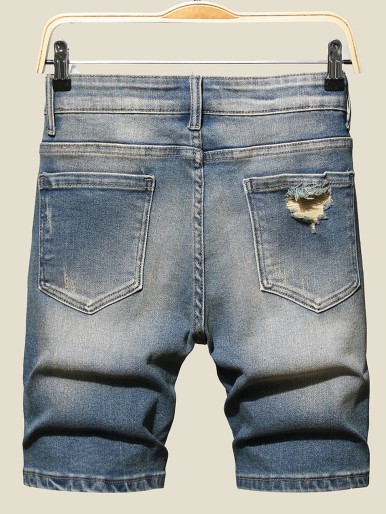 Men Ripped Washed Denim Shorts