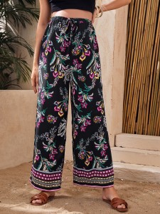 Maternity Floral Print Knot Waist Palazzo Pants