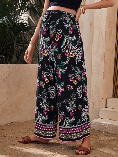 Maternity Floral Print Knot Waist Palazzo Pants