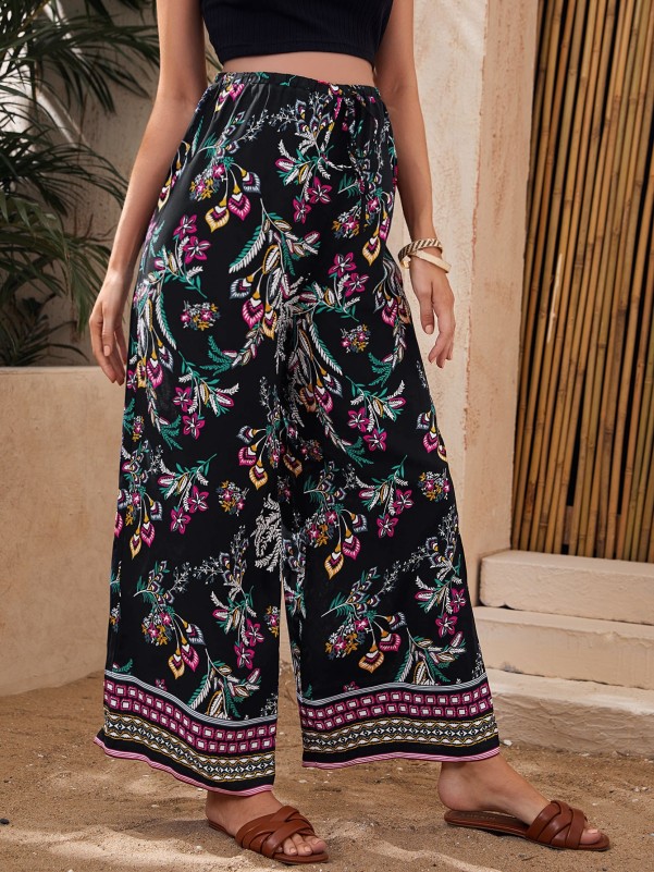 Maternity Floral Print Knot Waist Palazzo Pants