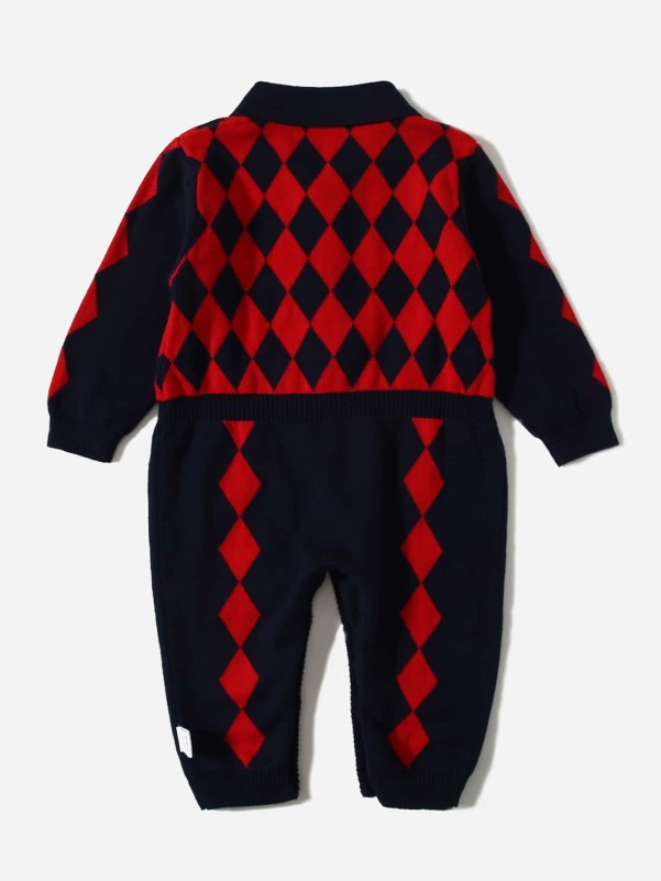 Baby Argyle Pattern Button Front Knit Jumpsuit