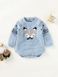 Baby Unisex Fox Pattern Knit Romper