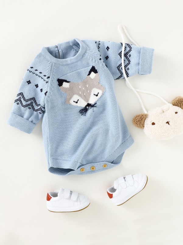 Baby Unisex Fox Pattern Knit Romper