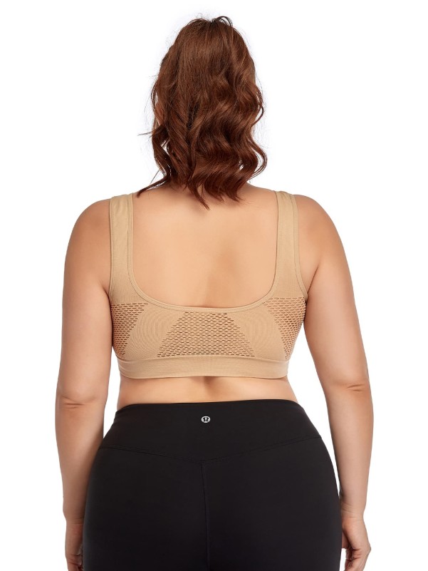 Plus Medium Support Contrast Fishnet Sports Bra