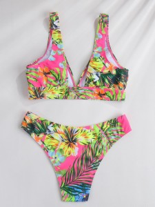 Floral & Tropical Random Print Bikini Swimsuit