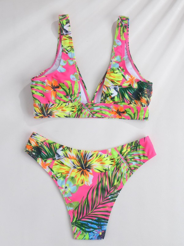 Floral & Tropical Random Print Bikini Swimsuit