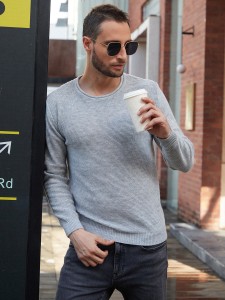 Men Solid Ribbed Knit Sweater