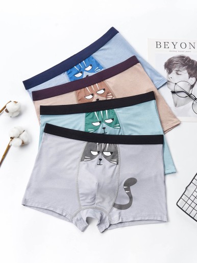 Men 4pcs Cartoon Graphic Boxer Brief