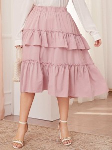 Plus Frill Trim Layered Ruffle Hem Skirt