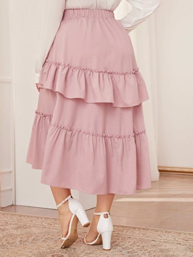 Plus Frill Trim Layered Ruffle Hem Skirt