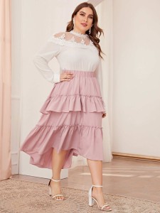 Plus Frill Trim Layered Ruffle Hem Skirt