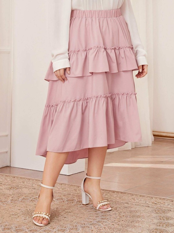 Plus Frill Trim Layered Ruffle Hem Skirt