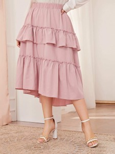 Plus Frill Trim Layered Ruffle Hem Skirt