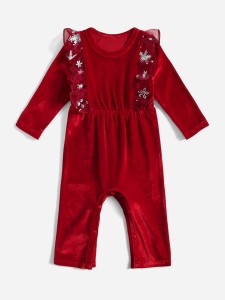 Baby 1pc Snowflake Print Contrast Mesh Velvet Jumpsuit