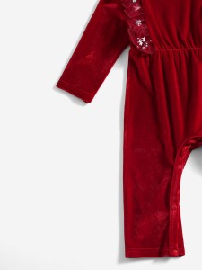 Baby 1pc Snowflake Print Contrast Mesh Velvet Jumpsuit