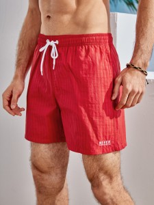 Men Slogan Graphic Swim Shorts