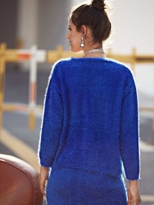 V-neck Patch Pocket Fuzzy Cardigan