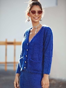 V-neck Patch Pocket Fuzzy Cardigan