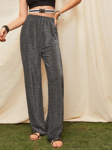 SHEIN Drawstring Waist Seam Front Solid Joggers