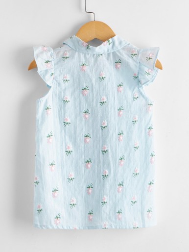 Toddler Girls Floral Embroidered Button Up Blouse