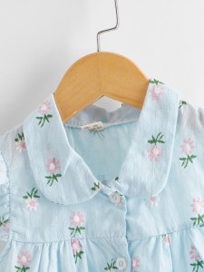 Toddler Girls Floral Embroidered Button Up Blouse