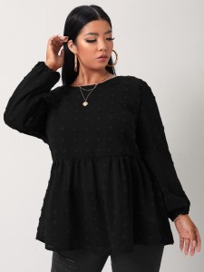 Plus Swiss Dot Ruffle Hem Tunic Blouse