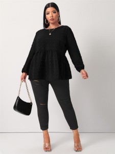 Plus Swiss Dot Ruffle Hem Tunic Blouse