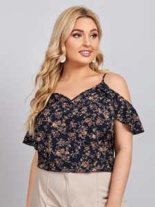 Plus Cold Shoulder Ditsy Floral Top