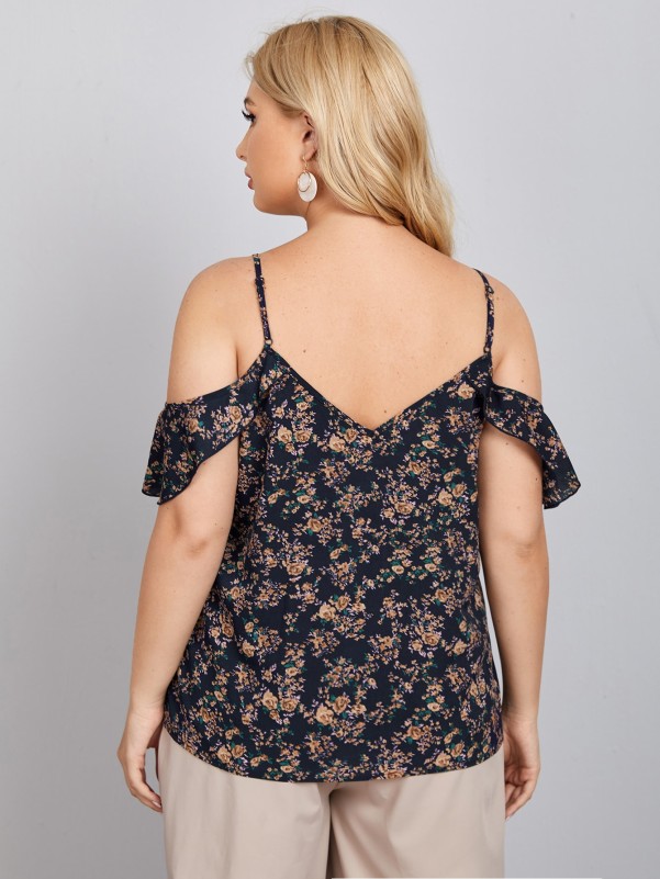 Plus Cold Shoulder Ditsy Floral Top