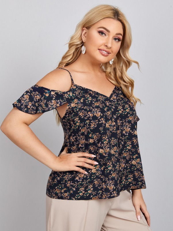 Plus Cold Shoulder Ditsy Floral Top