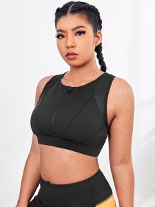 Plus Solid Zip Up Sports Bra