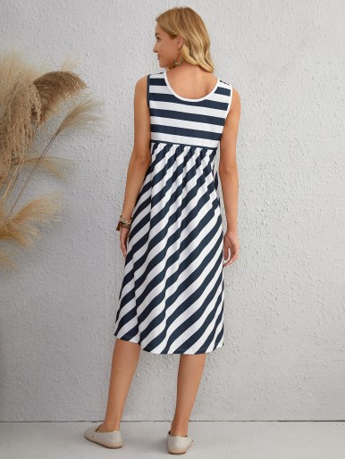 Striped Pocket Patched Dress