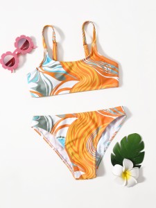 Girls Allover Graphic Bikini Swimsuit