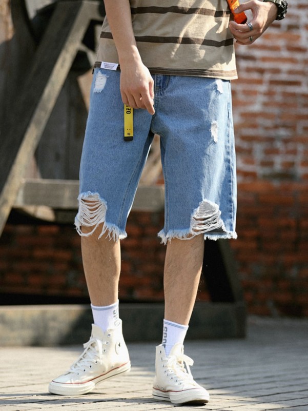 Men Ripped Bermuda Denim Shorts