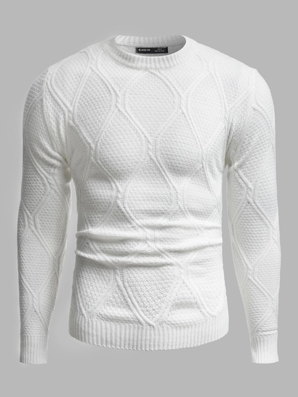 Men Geo Knit Solid Sweater