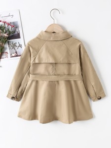 Girls Double Breasted Raglan Sleeve Belted Trench Coat