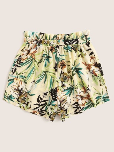 Plus Floral Print Paperbag Shorts