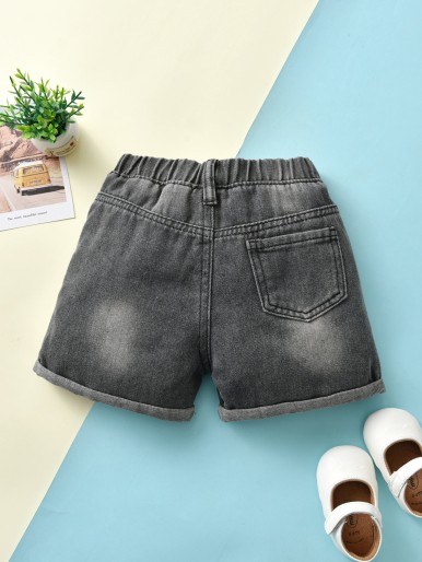 Toddler Girls Pocket Roll Up Hem Denim Shorts