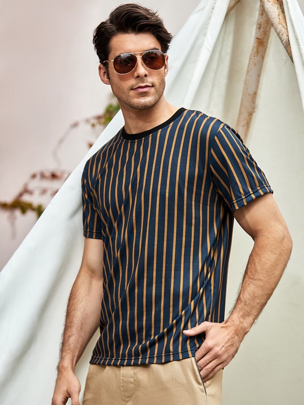 Men Striped Round Neck Tee