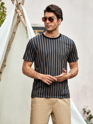 Men Striped Round Neck Tee