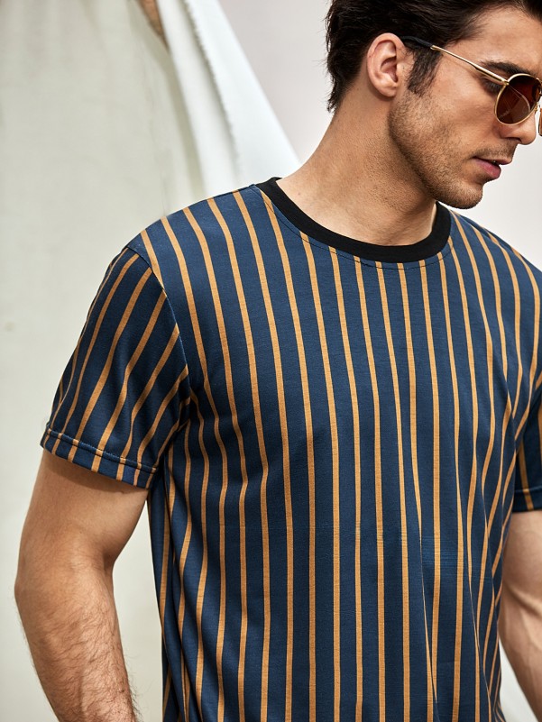 Men Striped Round Neck Tee