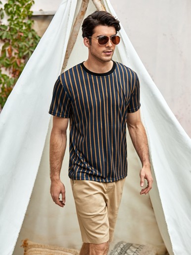 Men Striped Round Neck Tee