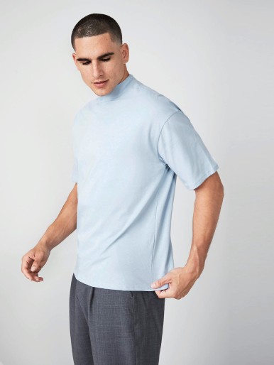 Men Cotton Mock Neck Solid Tee