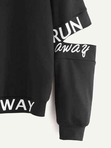 Letter Print Open Elbow Dropped Shoulders Sweatshirt