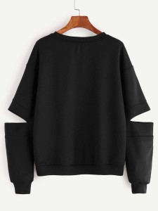 Letter Print Open Elbow Dropped Shoulders Sweatshirt