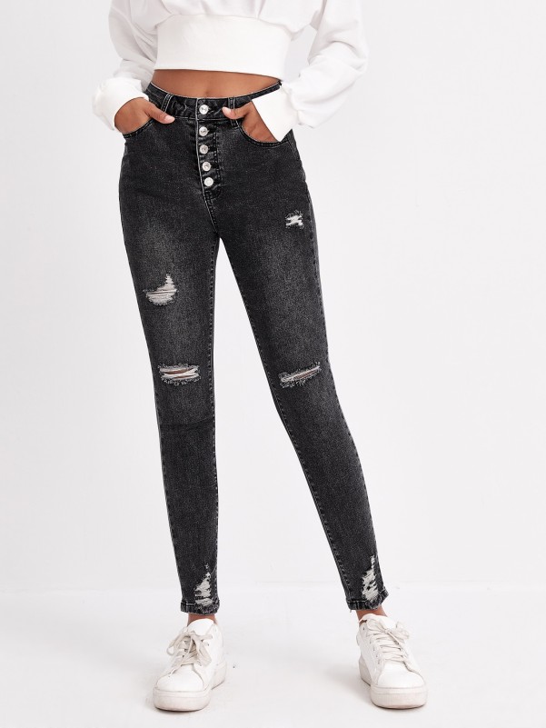 High Waist Ripped Skinny Jeans