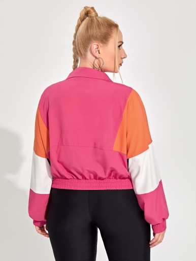 Plus Zip Half Color Block Sports Jacket