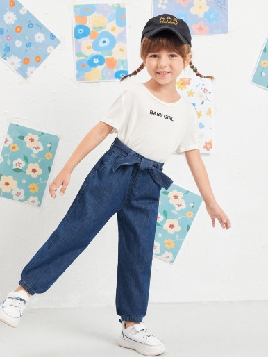 Toddler Girls Belted Tapered Jeans